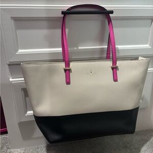 Kate Spade Cream and Black Color-Blocked Tote